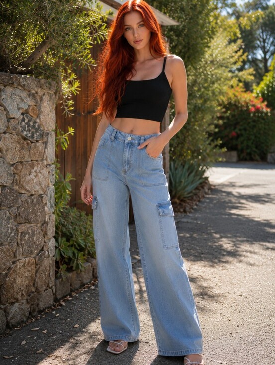 Madden Girl Denim - Madden Girl Blue Denim Cargo Jeans Medium Y2K Baggy Wide Leg Cyber